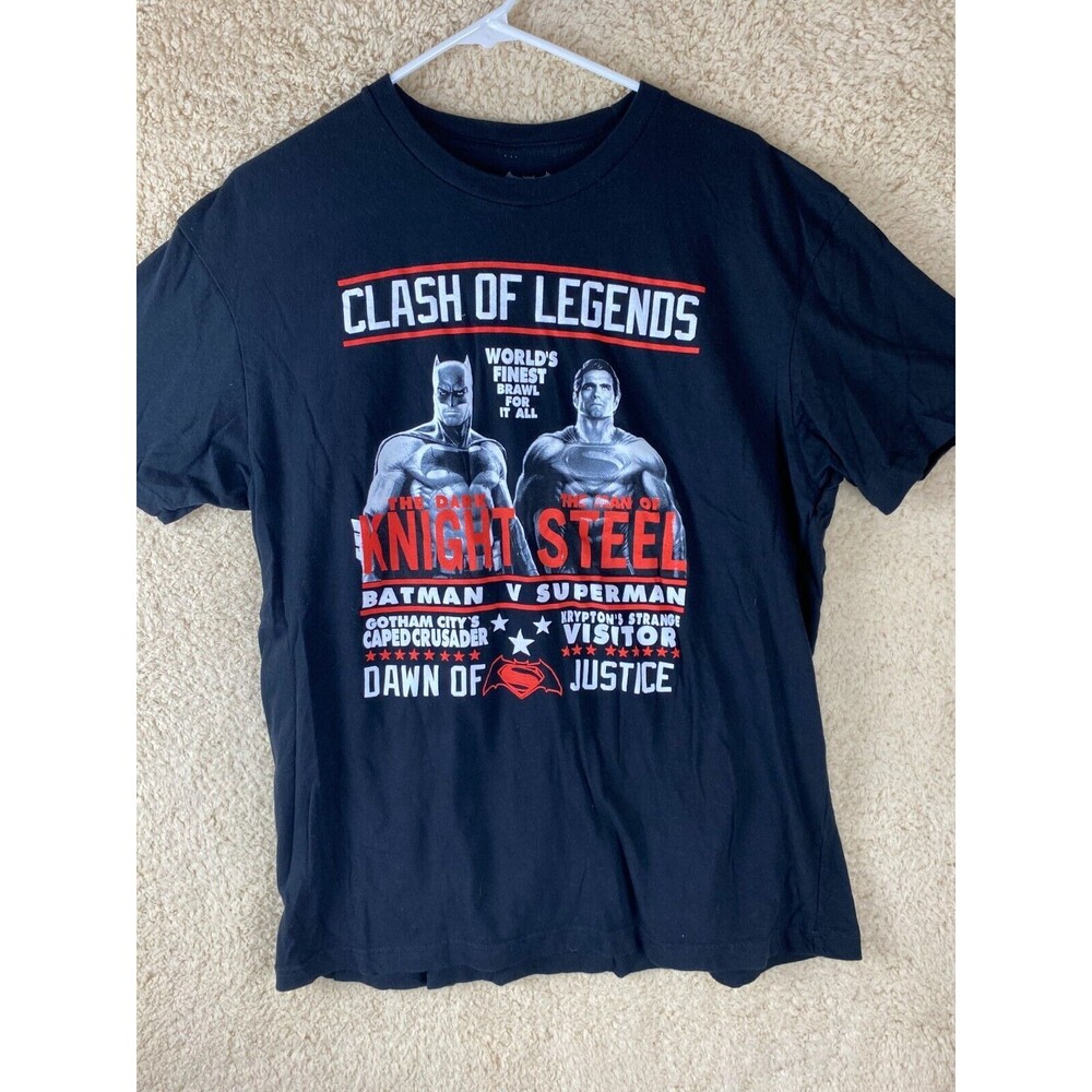 Batman & Superman Legends Mens Sz L Black T-Shirt Short Sleeve